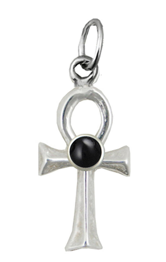Sterling Silver Sacred Egyptian Ankh Pendant With Black Onyx